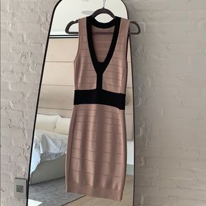 SOLD!! Fitted dress light pink/tan  and black